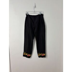 Black Silk Pants Dark Cottagecore Old Money Beaded Embroidered Luxury  Womens 8